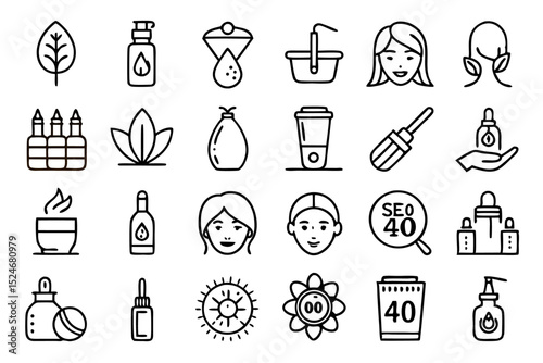 Collection of beauty relax care hair skin line icons isolated on transparent background