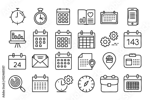 Collection of line icons for calendar appointments and scheduling isolated on transparent background