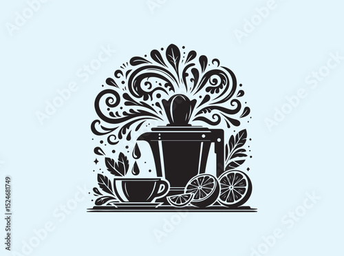 Decorative Kitchen Counter with Juicer Silhouette