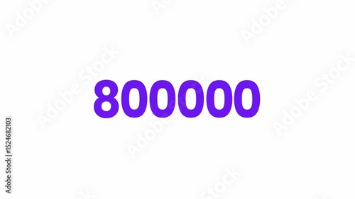 800000 Number Text Animation. Alpha matte with transparent background 4K resolution.