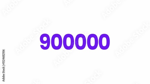 900000 Number Text Animation. Alpha matte with transparent background 4K resolution.