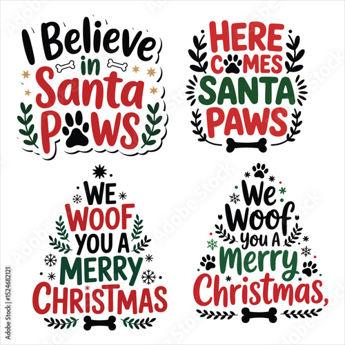 Four festive christmas dog sayings for holiday designs