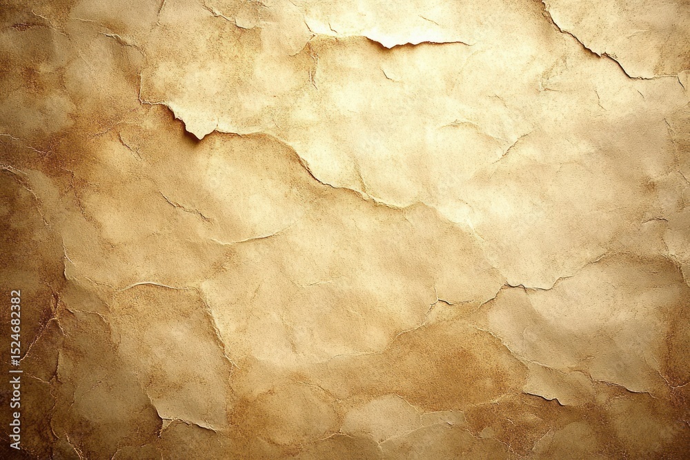 Fototapeta premium Textured old parchment or aged paper background with cracks and uneven coloring in warm beige and brown tones