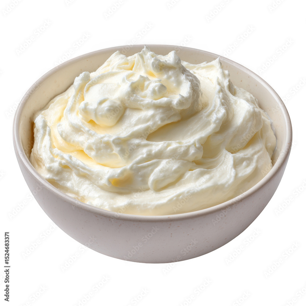 Cream cheese frosting in bowl isolated on transparent background Cream cheese frosting in bowl isolated on transparent background