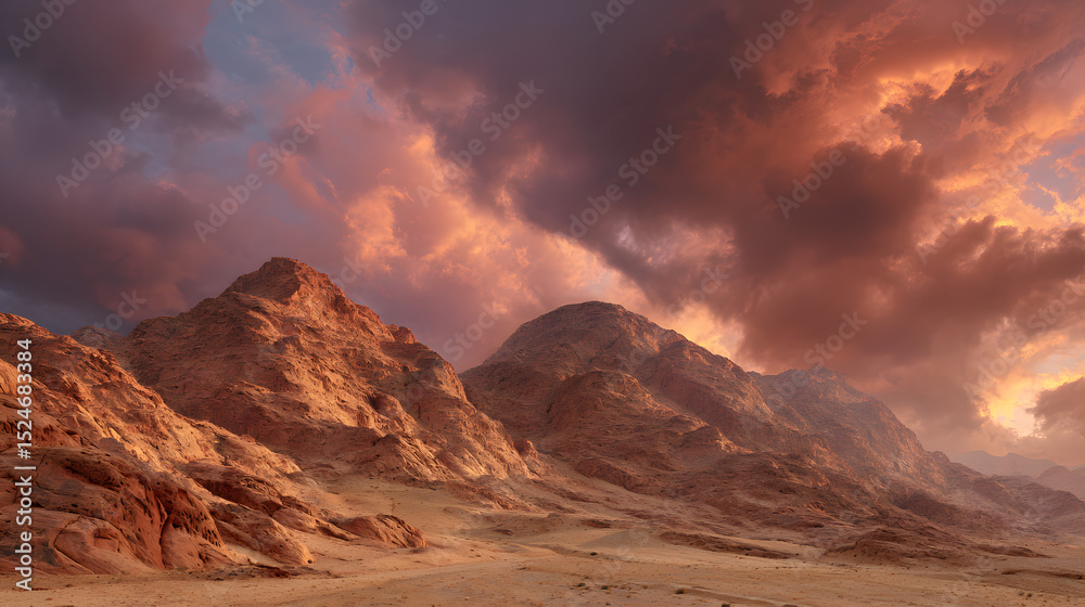 Naklejka premium Dramatic Desert Mountain Sunset Landscape