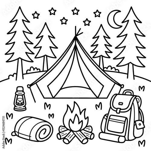 vector illustration of camping coloring page
