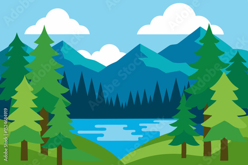 Snowy winter mountain landscape with fir trees and a beautiful sky