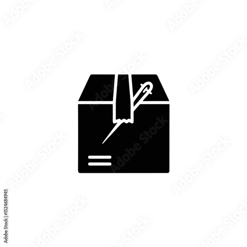 Box with sewing needle and thread symbol for tailor atelier concept  