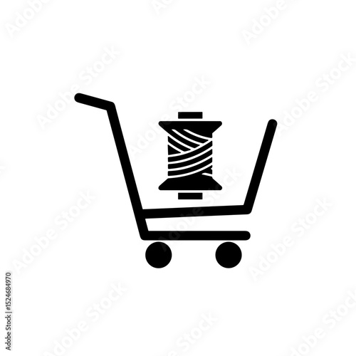 Black shopping cart icon with thread spool symbolizing sewing shop  