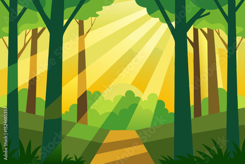 Nature landscape with a vibrant green bamboo forest, illustrating a serene summer scene under a clear sky