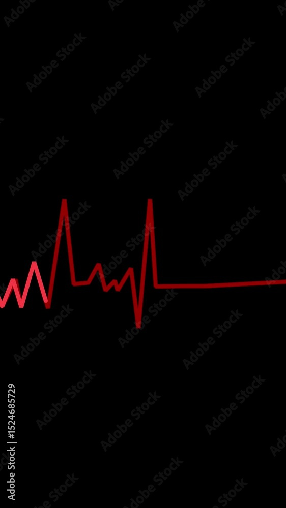 Red heartbeat line animation on black background with pulsing motion. Minimalist vertical design perfect for health, medical, or life concept visuals.
