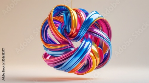 Wallpaper Mural Abstract ribbon knot, multicolored and glossy, floating on a neutral clean background, modern and minimal 3D render Torontodigital.ca