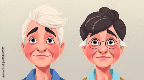 Character age progression illustration showing same person at 40 and 60 years old, realistically