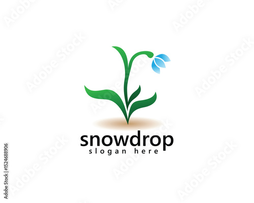 creative snowdrop flowers logo, blue snowdrop with three leaves decorate ,logo design template
