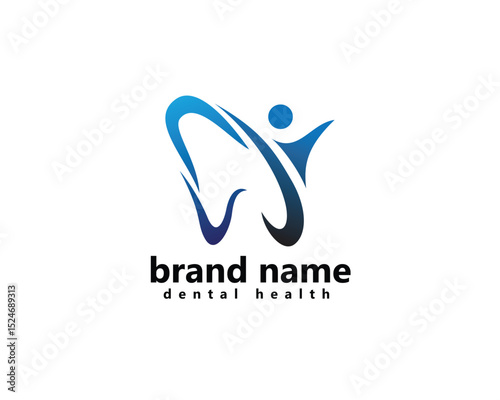 creative dental health and dental care logo, abstract dental with person raising hand health icon ,logo design template