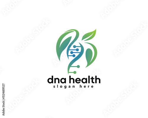 creative dna health and genetical logo ,dna icon combined with three leaves complete ,logo design template