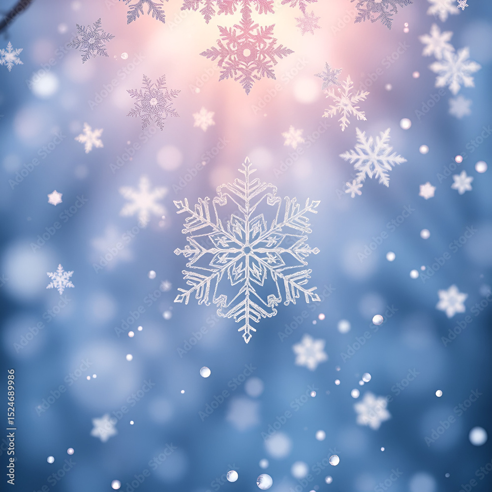 Fototapeta premium wondrous display of snowflakes, as they descend from heavens kaleidoscope of intricate forms and enchanting designs, captivating senses with their and ever evolving symphony