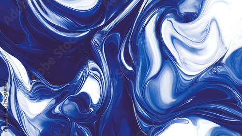 A smooth blend of deep cobalt blue and crisp white swirls, merging into fluid shapes and patterns that create a calming, futuristic look for modern artistic projects,