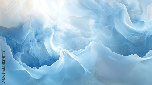 A soft, ethereal abstract composition with pastel blue and cloud-like white patterns merging together in smooth, organic forms, providing a calming and artistic aesthetic,