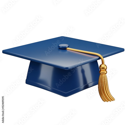 Blue graduation cap with golden tassel on transparent background