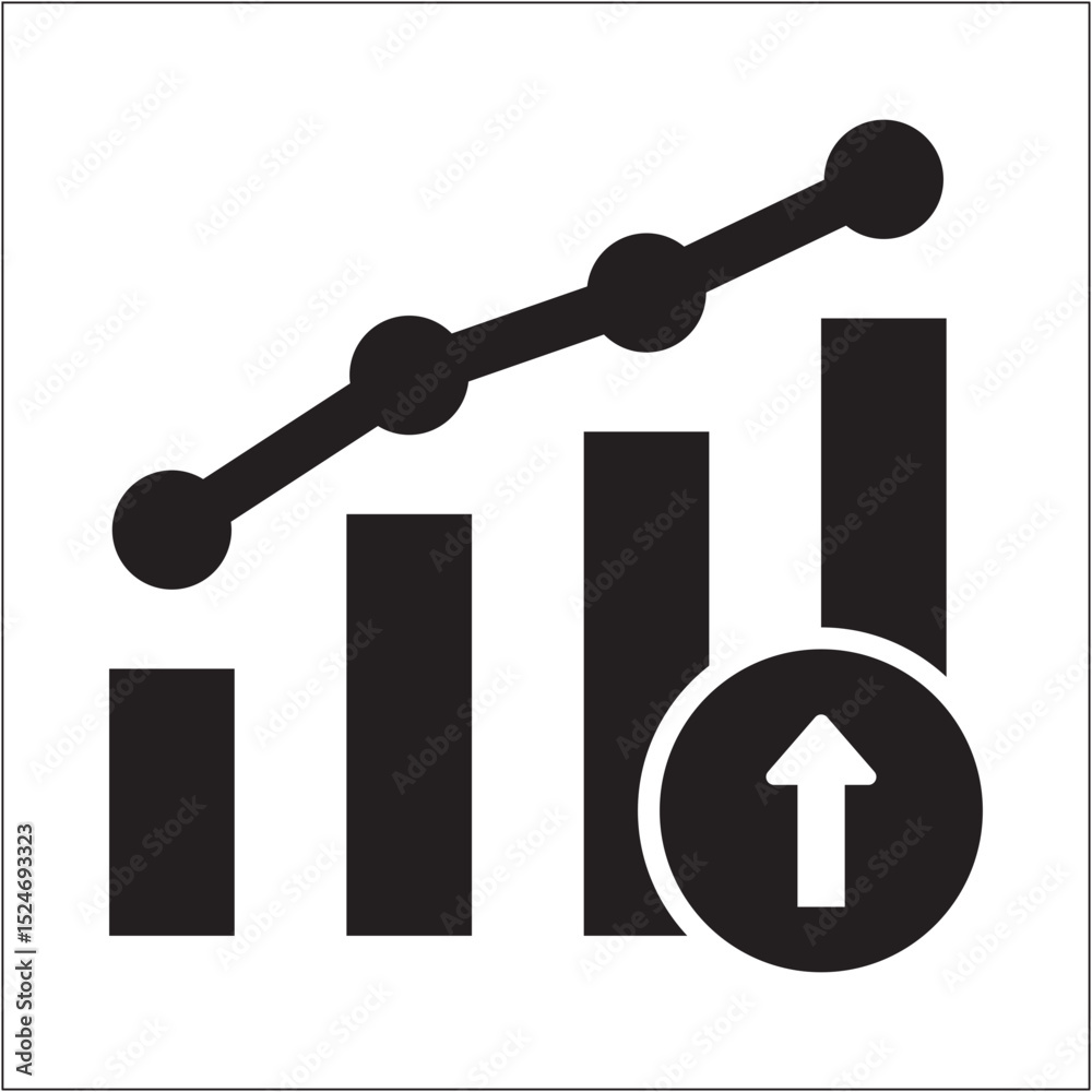Business data icon. Increasing chart icon. Climb up statistic symbol. Icon symbol of profit, sales, market, diagram, graph. Vector illustration. Business data icon. Increasing chart icon. Climb up statistic symbol. Icon symbol of profit, sales, market, diagram, graph. Vector illustration.