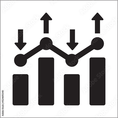 Business data icon. p and down chart icon. Market  statistic symbol. Icon symbol of profit, sales, market, diagram, graph. Vector illustration.