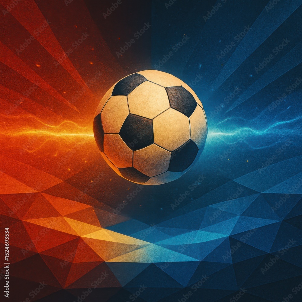 Naklejka premium Midfield Soccer Ball – Energy Clash Background