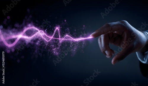 Hand Emitting a Vibrant Purple Energy Wave in a Dark Setting