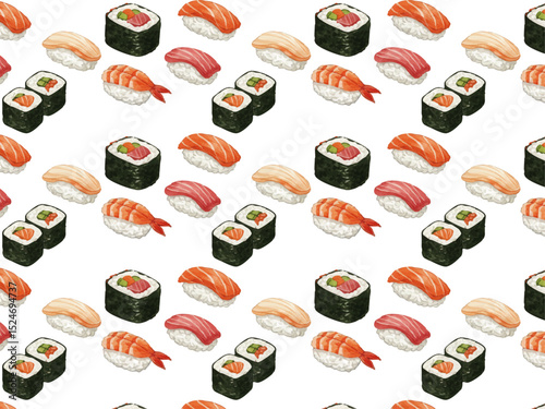 Vector watercolor Sushi / 水彩テイストの寿司パターン