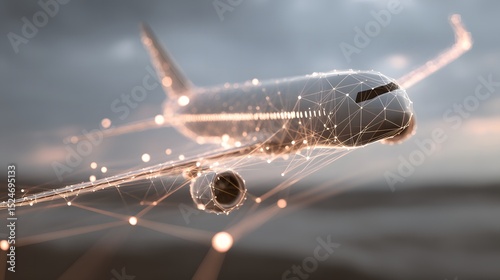 Airplane with interconnected network lines symbolizing global connectivity