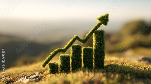 Bar graph made of grass showing upward trend against a natural backdrop