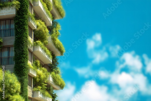 Greenery-covered building against a clear blue sky