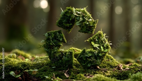 Moss-Covered Cubes Suspended in Mid-Air Within a Forest Setting