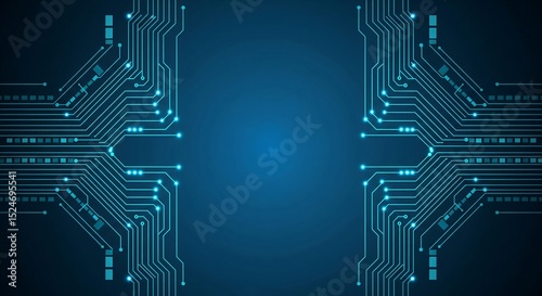 Abstract Futuristic Technology Background, Circuit Board Design, Digital Innovation, Data Stream, Network Connections, Blue Glow, Electronic Engineering, Technological Advancement, System Architecture