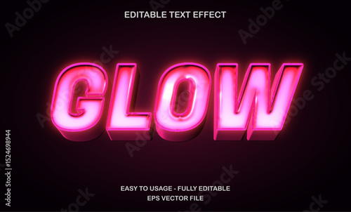 Glow Text, Editable Text Effect Template, 3d Bold Futuristic Pink Neon Light Typeface