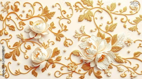 ornate white and gold floral pattern