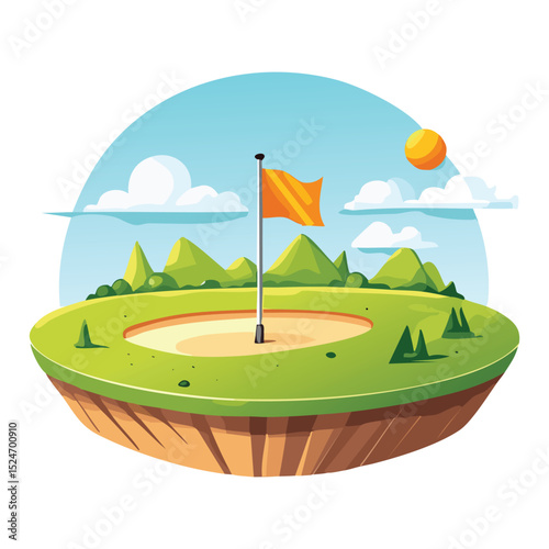 Flat Design Golf Course Vector Illustration