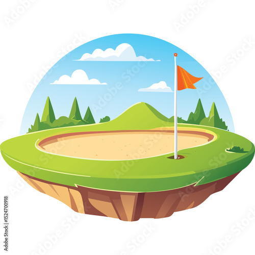 Flat Design Golf Course Vector Illustration