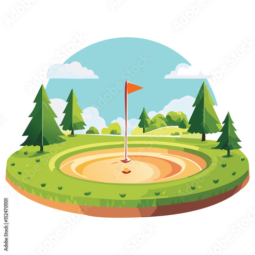 Flat Design Golf Course Vector Illustration