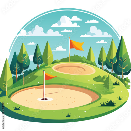 Flat Design Golf Course Vector Illustration