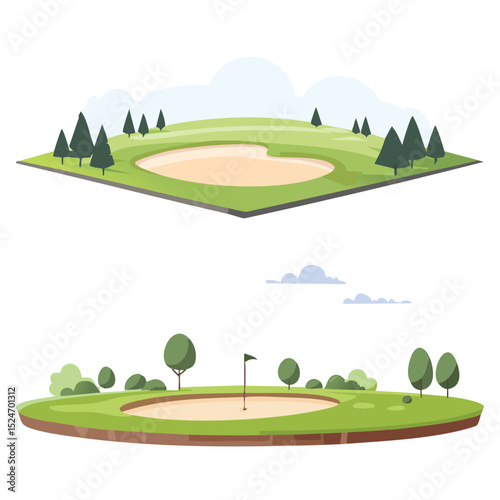 Flat Design Golf Course Vector Illustration