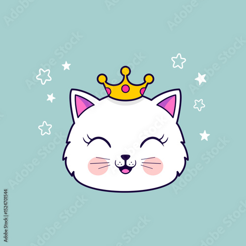 cute white cat princess with crown vector illustration