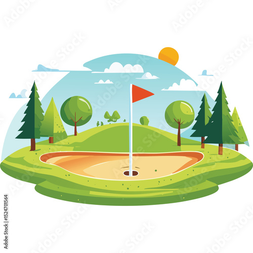 Flat Design Golf Course Vector Illustration