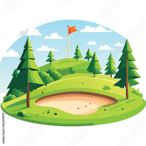Flat Design Golf Course Vector Illustration