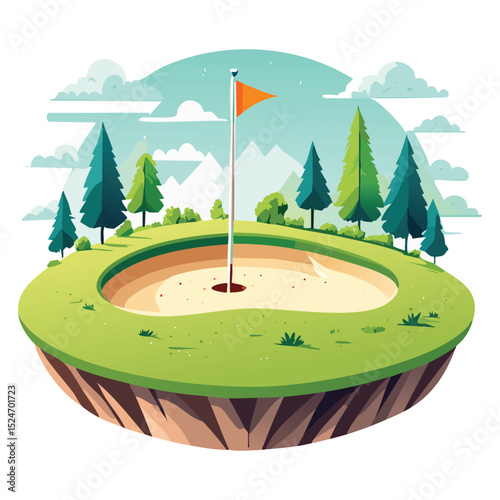 Flat Design Golf Course Vector Illustration