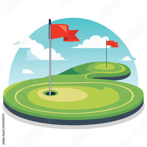 Flat Design Golf Course Vector Illustration