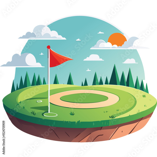 Flat Design Golf Course Vector Illustration