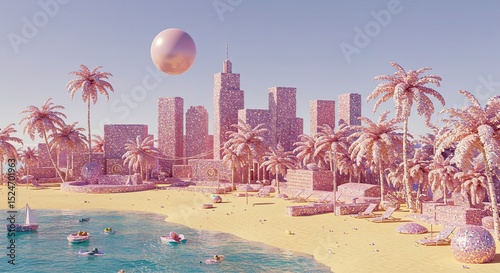 Chicago cityscape panorama at sunset with beach and urban skyline