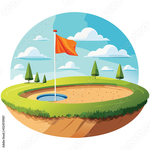 Flat Design Golf Course Vector Illustration
