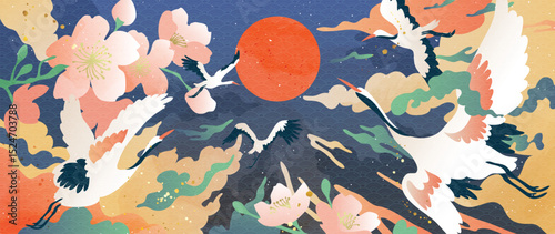 Crane Chinese-style gilded vector illustration